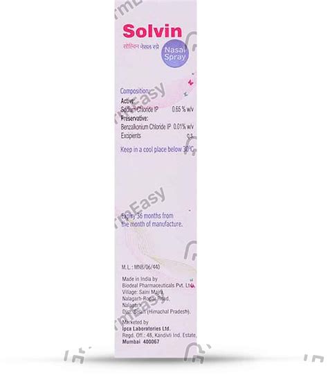 Solvin 0.65 %W/V Nasal Spray (20): Uses, Side Effects, Price & Dosage ...