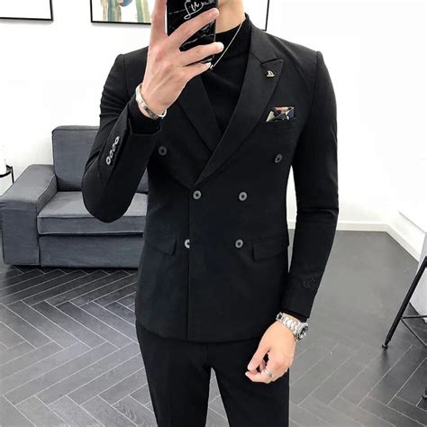 Black Double Breasted Formal Suit for Men, Suit for Office, Double ...