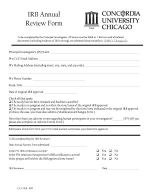 IRB Annual Review Form - Concordia University Chicago - Cuchicago ...