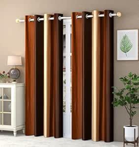 Buy YUKANY Abstract Long Crush Stripped Eyelet Polyester Curtains - 2 ...