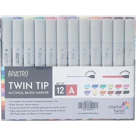 BRUSTRO Twin Tip Alcohol Based Marker Set of 12 - Pastel Tones : Amazon ...
