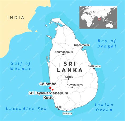 Mapa político de Sri Lanka con la capital Colombo y Sri Jayawardenepura ...