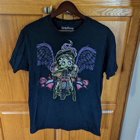 Betty Boop Biker motorcycle Glitter women T shirt Black Rockabilly ...