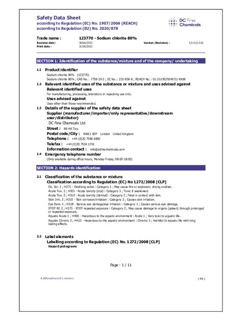 Safety Data Sheet Of Sodium Chloride at Mandy Raymond blog