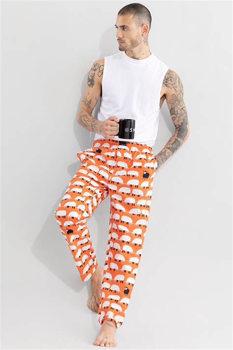Buy Men's Sheep Print Orange Pyjama Online | SNITCH