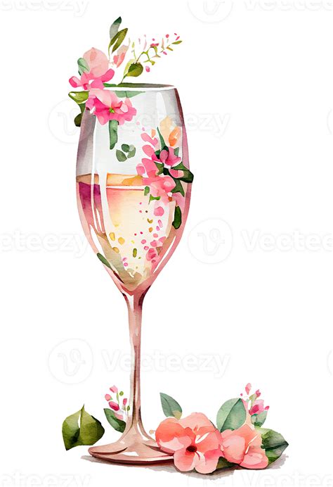 Watercolor pink wine glass with roses, card design for Valentine's day ...