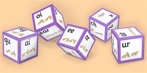 Black and White Phase 3 Phoneme Sound Dice Net with British Sign Language