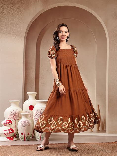 Rayon and Cotton Flared Dress for Women - Stylum – stylumin