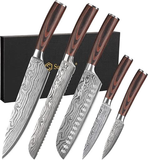 Sunnecko Kitchen Knife Set 5 Piece Chef Knife Set Professional High ...