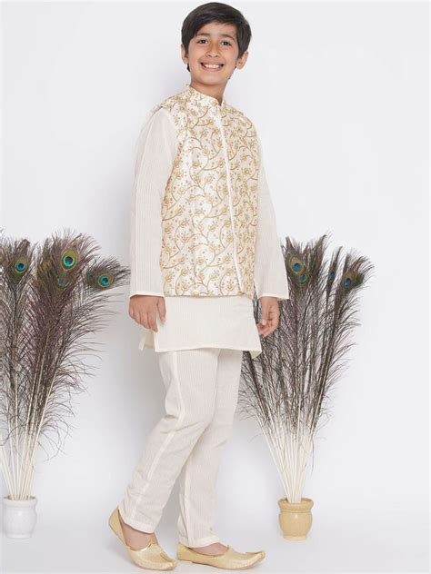 Banarasi Boys Floral Embroidery Jacket with Cotton Kantha kurta and Py ...