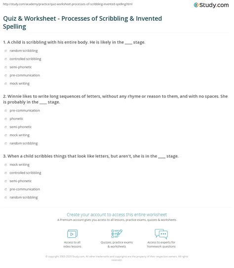 Quiz & Worksheet - Processes of Scribbling & Invented Spelling | Study.com