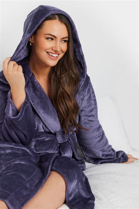 YOURS Plus Size Purple Hooded Dressing Gown | Yours Clothing