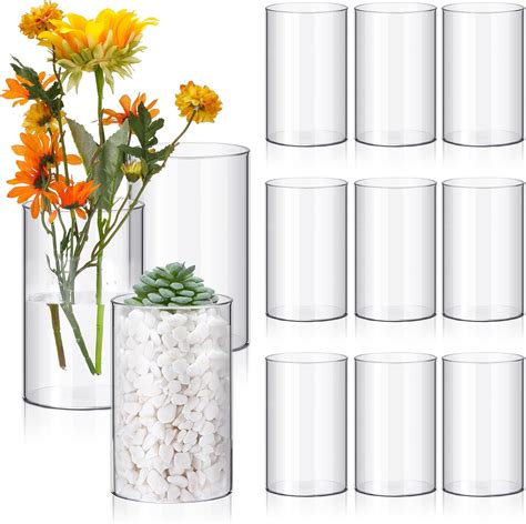 Amazon.com: Vesici 12 Pcs Plastic Cylinder Vase 6 Inch Acrylic Cylinder ...