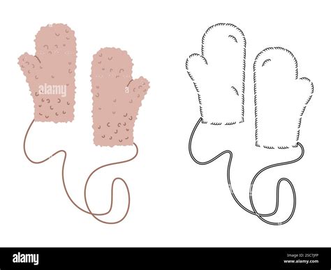 Wool Teddy Mitten Gloves Fur One-Fingered tan cartoon and flat CAD ...