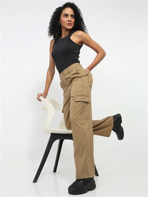 Buy Women Sand Mid-Rise Cargo | Kraus Jeans