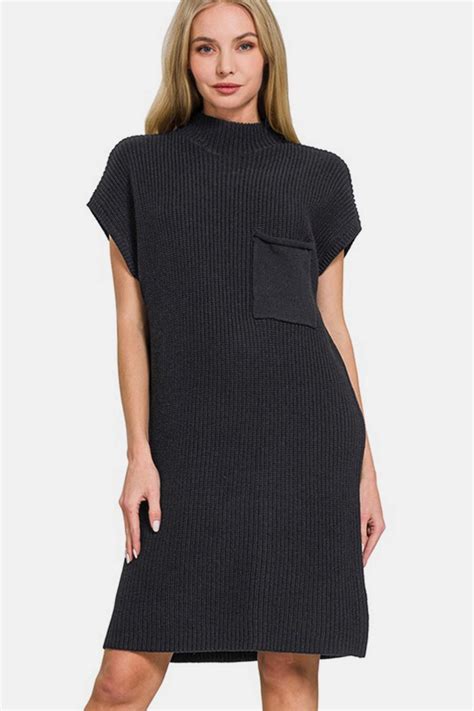 Zenana Mock Neck Short Sleeve Sweater Dress - Walmart.com