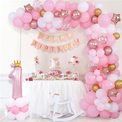 Buy 1st Birthday Decorations for Girls, Pink Balloon Arch Kit, Happy ...