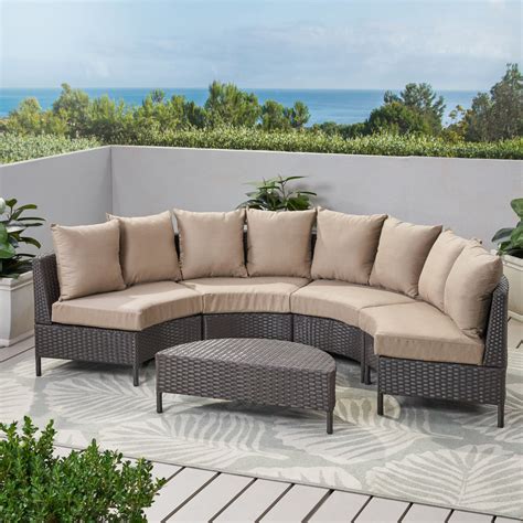 Falkland Outdoor 4 Seater Curved Wicker Sectional Sofa Set with Coffee ...