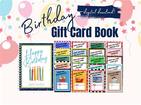 Printable Birthday Gift Card Book, Gift Card Book, Birthday Gift ...
