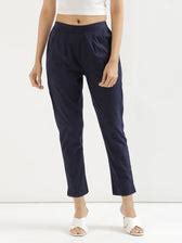 Navy Blue Cotton Trouser For Women | Solid Regular Fit | सादा /SAADAA