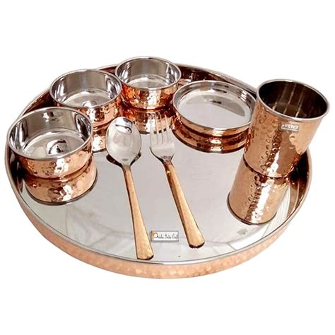 Prisha India Craft Steel Copper Dinner Thali Set Diameter 13", 1 Thali ...