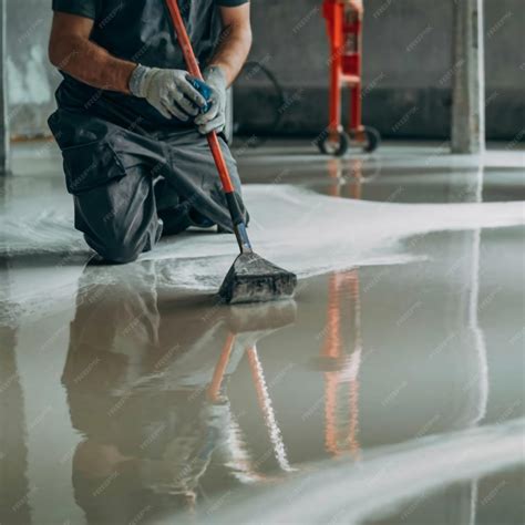 Premium Photo | Floor priming process Worker use primer on concrete ...