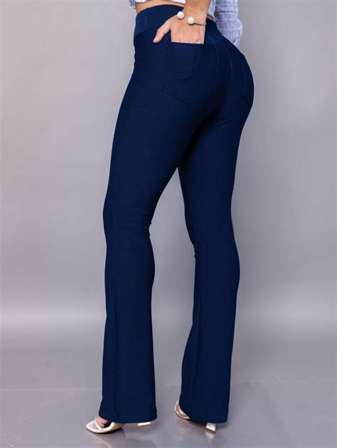 Calça Legging Flare Com Bolso Traseiro Feminina Malha Crepe | SHEIN Brasil