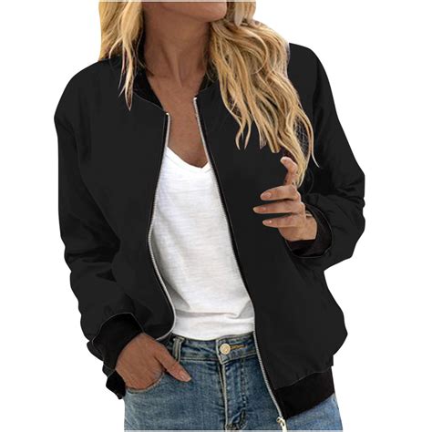 Jsaierl Women's Bomber Jackets Plus Size Casual Lightweight Coat Zip Up ...