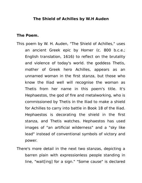 The Shield of Achilles by W.H Auden - The Shield of Achilles by W Auden ...