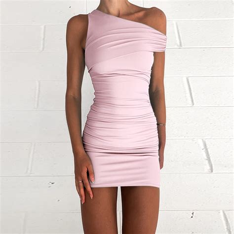 Pink One Shoulder Fitted Dress – Outzidr