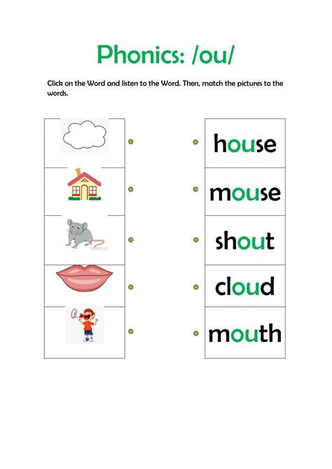 Sound -ou- worksheet | Phonics worksheets, Jolly phonics, Phonics