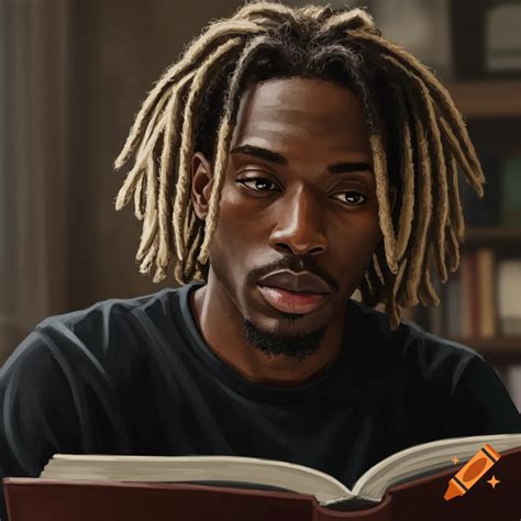 A Black man with dreadlocks reading a book. on Craiyon