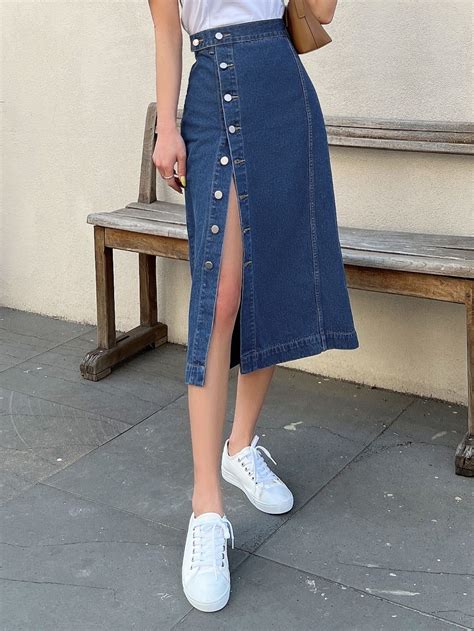 High Waist Single Breasted Denim Skirt in 2025 | Denim skirt, Skirt ...