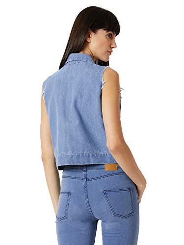 Buy Miss Chase Women's Light Blue Polo Neck Sleeveless Denim Solid ...