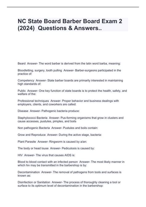 NC State Board Barber Board Exam 2 (2024) Questions & Answers.. - NC ...