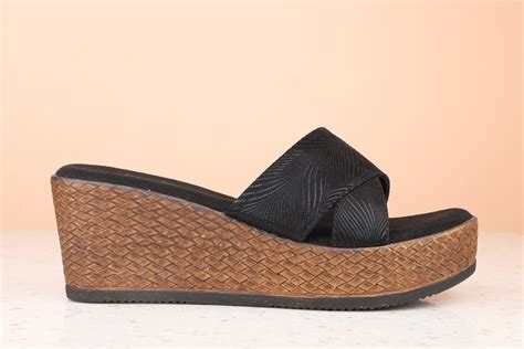 Buy Now Women Black Textured Wedge Heels