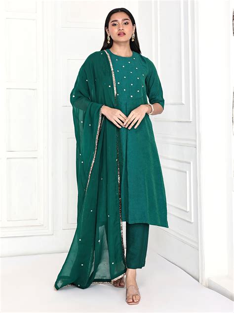 Rama Green Kurta Set With Yoke – label.komalshah