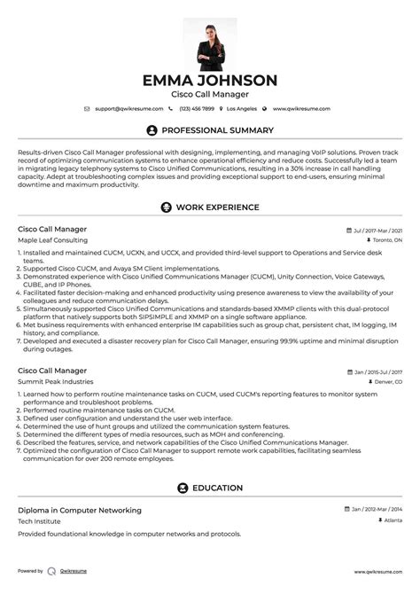 10+ Cisco Call Manager Resume Samples & Templates for 2025