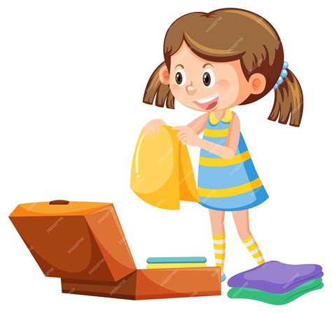 Girl folding clothes and packing luggage | Premium Vector
