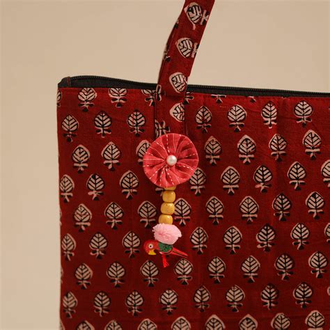 Red Handcrafted Quilted Cotton Hand Bag