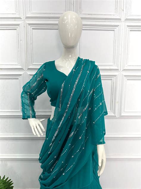 Fashionable Aqua Blue Color Lehenga Saree – Vastra Shop