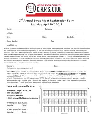 Fillable Online mcpherson Nd Annual Swap Meet Registration Form ...