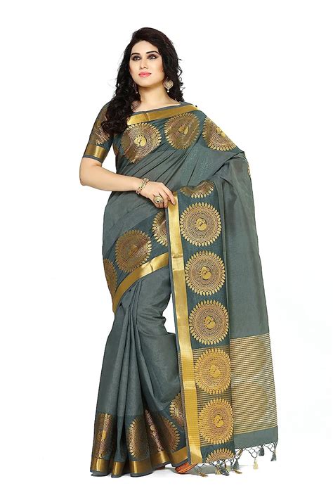 Buy MIMOSA Women's Tussar Silk Saree Banarasi Style Color : Charcoal at ...