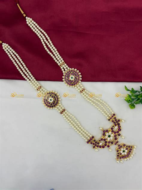 Brass Real Kemp Long Necklace Haram for Bharatanatyam – Golden Collections