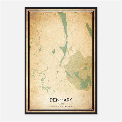 Vintage Denmark Maine Map Poster, Denmark ME City Road Wall Art Print - Custom Maps & Posters