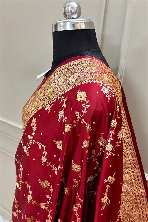 Maroon Jhadi Jaal Stone Work Katan Silk Banarasi Saree – Mohsin Textiles