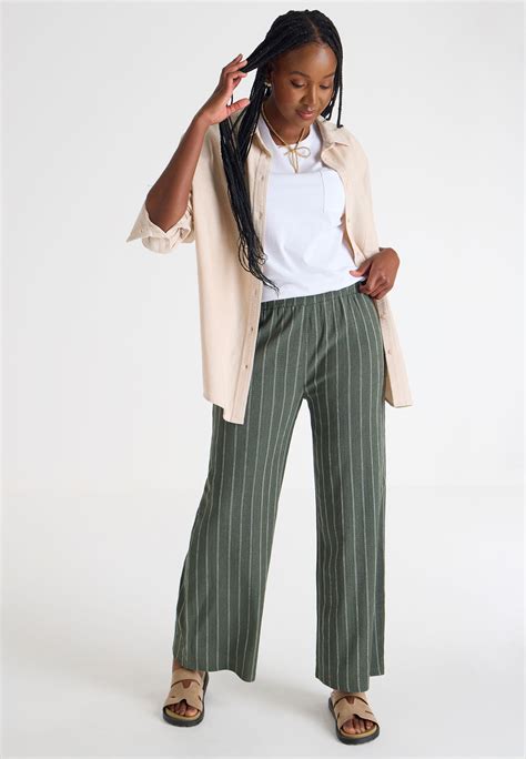Womens Khaki Stripe Wide Leg Trousers | Peacocks