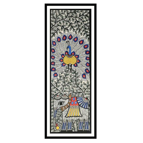Framed Handmade Madhubani Painting | Peacock,Elephant Mithila Painting ...