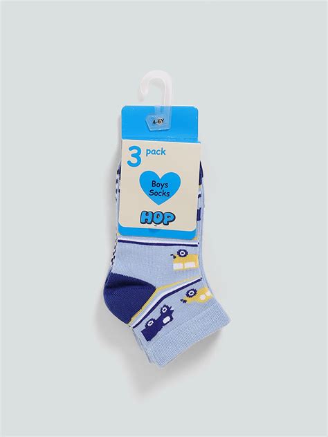 Buy HOP Kids Blue Vehicle Printed Socks - Pack of 3 from Westside