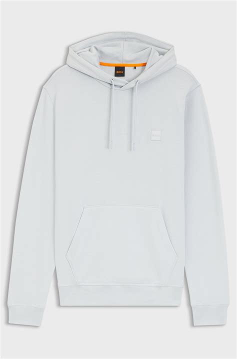 BOSS - Cotton-terry hoodie with logo patch - Light Grey